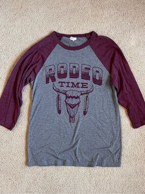 3/4 Sleeve Maroon & Grey Rodeo Time Tee
